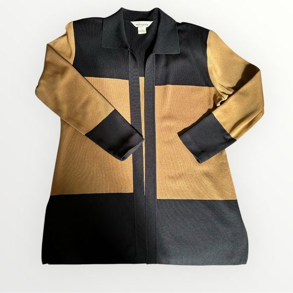 Misook Colorblock Open Front Knit Light Cardigan Top in Tan and Black Size Small - Picture 9 of 9
